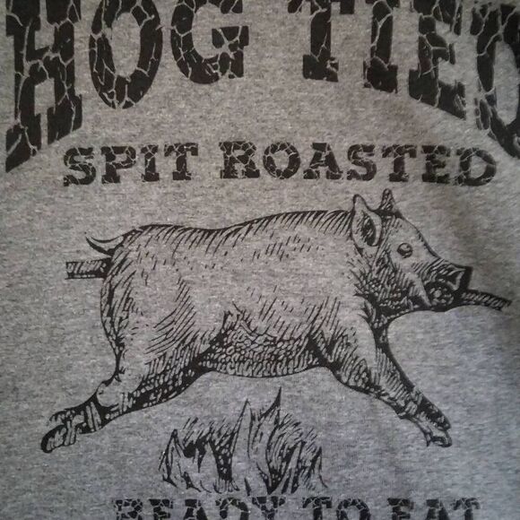 BBQ Fans, Hog Tied Big Tshirt, Gildan, Large, Long sleeve, Grey - Picture 1 of 6